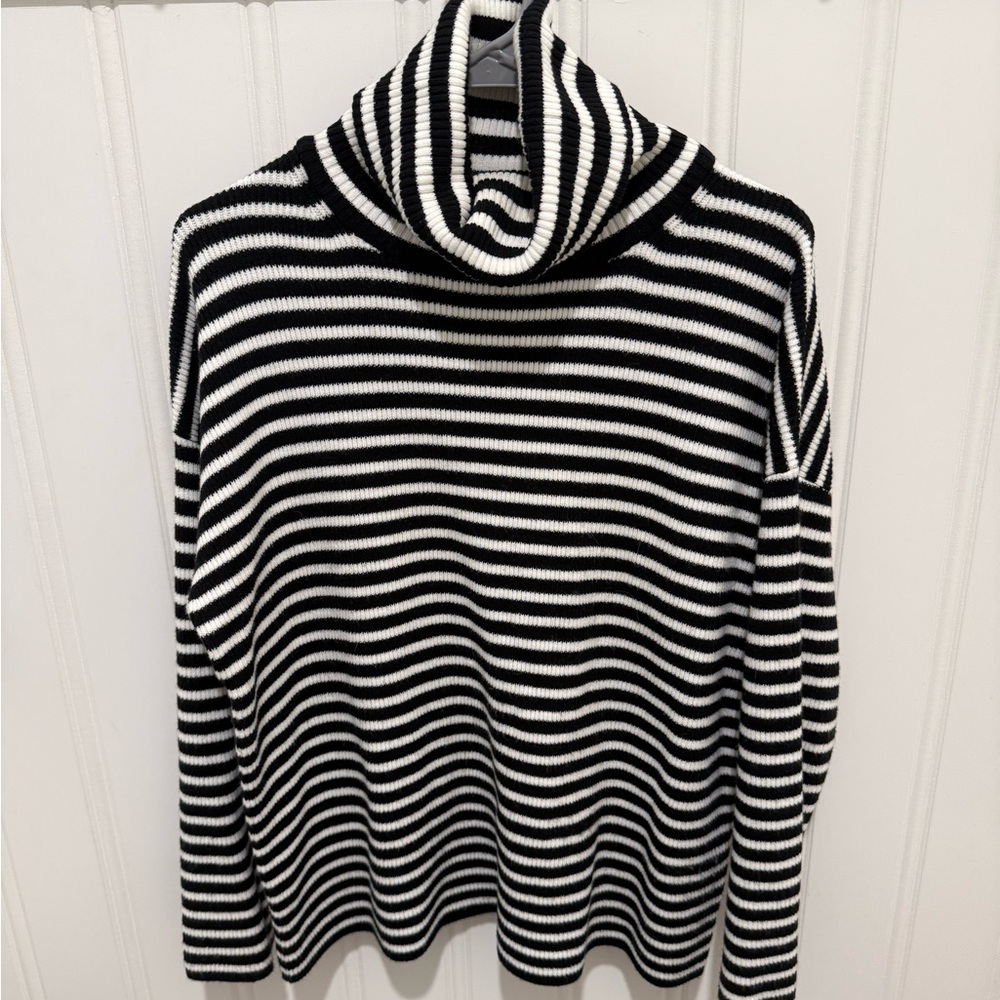 Striped Black and White Turtleneck Sweater